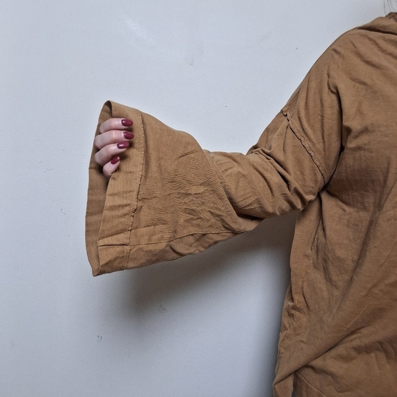 Free People Brown Neutral Funnel Neck Turtleneck Tee Shirt Size Large - Picture 2 of 9